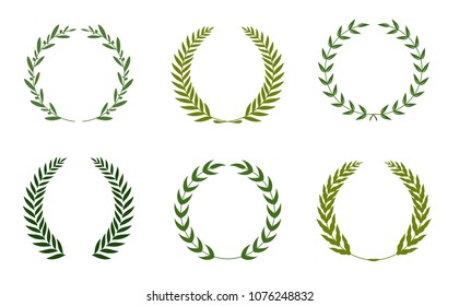 Set of laurel wreaths. Heraldic round element.Collection of different silhouette circular laurel,oak, fig,olive wreaths depicting an award, achievement, heraldry, nobility. Vector illustration