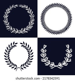 Set of laurel wreaths. Heraldic round element of wheat. Award a mark of distinction.