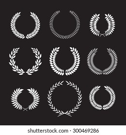 Set of laurel wreaths. Heraldic round element of wheat. Award a mark of distinction.