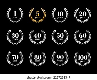 Set of laurel wreaths with numbers. The vector illustration is perfect for your designs. Vector icons can be used on different backgrounds. EPS10.	