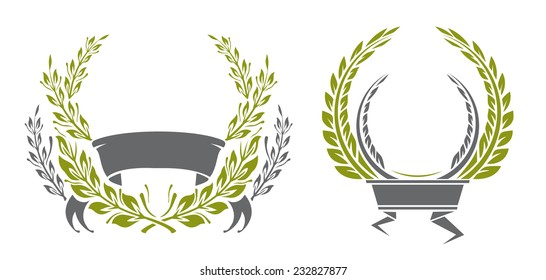 Set of laurel wreaths. Olive color.
