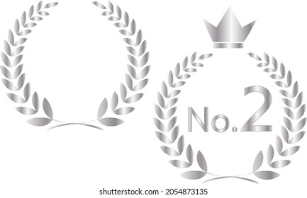 A set of laurel wreaths and a second place with a crown on it (silver color)