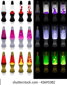 Set of lava lamps in different colors and animation states