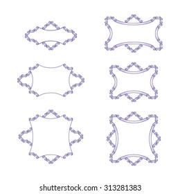 set of lavender color hand drawn vignettes on the white background