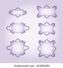 set of lavender color hand drawn vignettes on the lavender gradient background