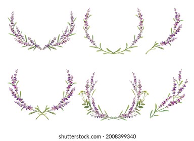 Set of lavender colorful wreaths. Vector illustration.