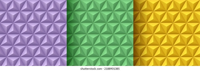 Set of lavender purple, green and yellow geometric 3D pattern background. Abstract triangle texture collection pastel color design. Minimal and simple banner design. Vector illustration