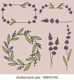 Set of lavender. Wreaths and decoration elements