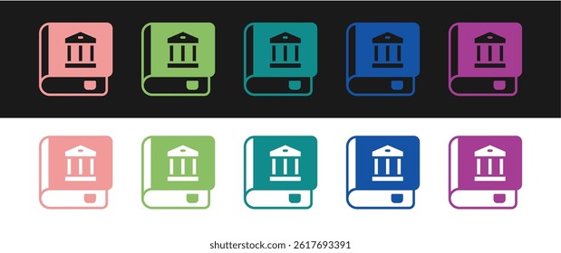 Set Law book icon isolated on black and white background. Legal judge book. Judgment concept.  Vector