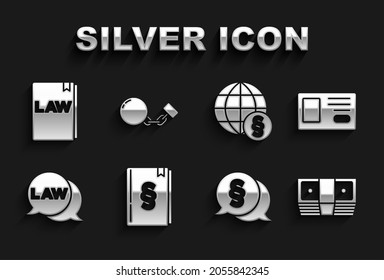 Set Law Book, Identification Badge, Bribe Money Cash, International Law,  And Ball Chain Icon. Vector