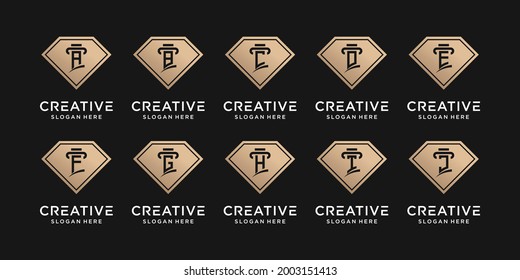 Conjunto de leyes combinadas con el diseño del logotipo de los diamantes. Logo del diamante del pilar con letra inicial A a J