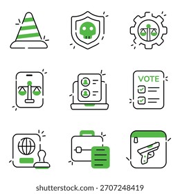 Conjunto de iconos planos de ley y equidad 