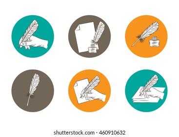 set of law firm logotypes with feather and hand. EPS