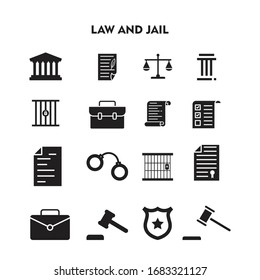 Set Of Law and Jail Icon. Law and Jail Icon or Logo Silhouette Vector