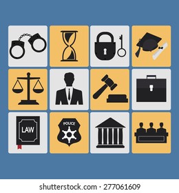 Set of law and justice flat icons. Vector Illustration