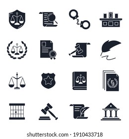 Set of law and justice icon. Court Lawyer pack symbol template for graphic and web design collection logo vector illustration