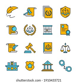 Set of law and justice icon. Court Lawyer pack symbol template for graphic and web design collection logo vector illustration