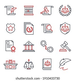 Set of law and justice icon. Court Lawyer pack symbol template for graphic and web design collection logo vector illustration