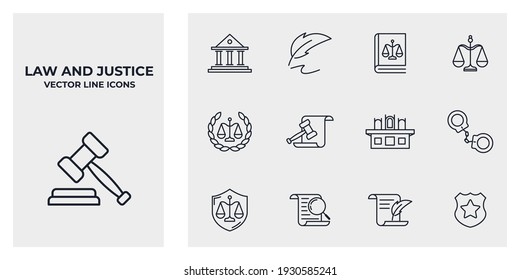 Set of law and justice icon. Court Lawyer pack symbol template for graphic and web design collection logo vector illustration