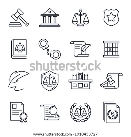 Set of law and justice icon. Court Lawyer pack symbol template for graphic and web design collection logo vector illustration