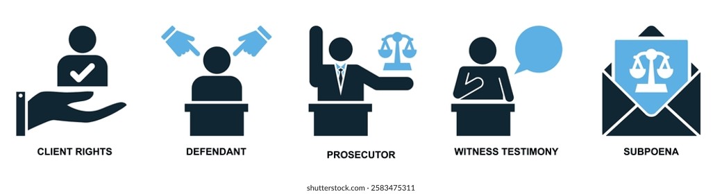set of law and justice icon vector, featuring scales of justice, a gavel, courthouse for law firms, judiciary, legal services, and regulations