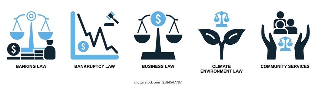 set of law and justice icon vector, featuring scales of justice, a gavel, courthouse for law firms, judiciary, legal services, and regulations