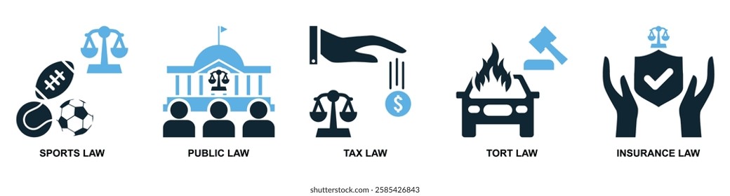 set of law and justice icon vector, featuring scales of justice, a gavel, courthouse for law firms, judiciary, legal services, and regulations