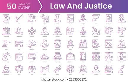 Set of law and justice icons. Gradient style icon bundle. Vector Illustration