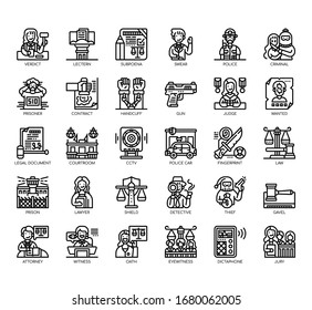 Set of law and justice thin line and pixel perfect icons for any web and app project. 