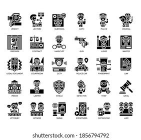 Set of Law and Justice thin line and pixel perfect icons for any web and app project. 