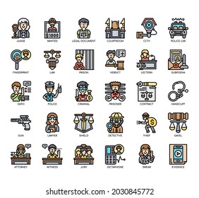 Set of Law and Justice thin line and pixel perfect icons for any web and app project. 