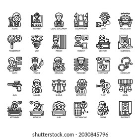 Set von Recht und Gerechtigkeit dünne Linie und Pixel perfekte Symbole für jedes Web-und App-Projekt. 
