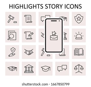 Set of Law and justice Vector Line Icons. Contains such Icons as weapon, arrest, authority, courthouse, gavel, legal, weapon and more. Editable stroke. 32x32 Pixels