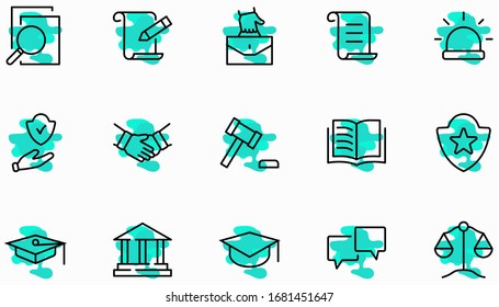 Set of Law and justice Vector Line Icons. Contains such Icons as weapon, arrest, authority, courthouse, gavel, legal, weapon and more. Editable stroke. 32x32 Pixels
