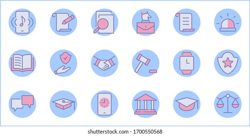 Set of Law and justice Vector Line Icons. Contains such Icons as weapon, arrest, authority, courthouse, gavel, legal, weapon and more. Editable stroke. 32x32 Pixels