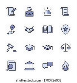 Set of Law and justice Vector Line Icons. Contains such Icons as weapon, arrest, authority, courthouse, gavel, legal, weapon and more. Editable stroke. 32x32 Pixels