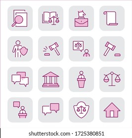 Set of Law and justice Vector Line Icons. Contains such Icons as weapon, arrest, authority, courthouse, gavel, legal, weapon and more. Editable stroke. 32x32 Pixels