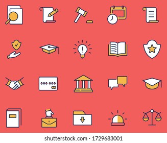 Set of Law and justice Vector Line Icons. Contains such Icons as weapon, arrest, authority, courthouse, gavel, legal, weapon and more. Editable stroke. 32x32 Pixels