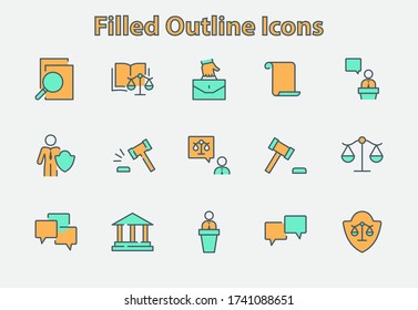 Set of Law and justice Vector Line Icons. Contains such Icons as weapon, arrest, authority, courthouse, gavel, legal, weapon and more. Editable stroke. 32x32 Pixels