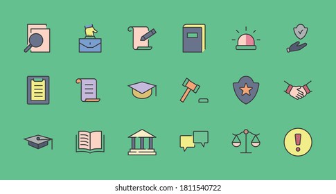 Set of Law and justice Vector Line Icons. Contains such Icons as weapon, arrest, authority, courthouse, gavel, legal, weapon and more. Editable stroke. 32x32 Pixels