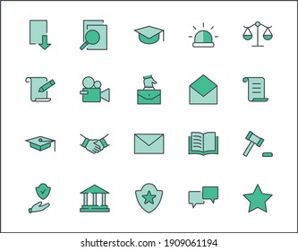 Set of Law and justice Vector Line Icons. Contains such Icons as weapon, arrest, authority, courthouse, gavel, legal, weapon and more. Editable stroke. 32x32 Pixels