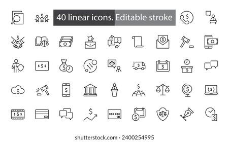 Set of Law and justice Vector Line Icons. Contains such Icons as weapon, arrest, authority, courthouse, gavel, legal, weapon and more. Editable stroke. 32x32 Pixels.