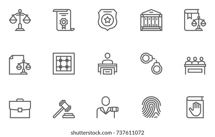 Set of Law and Justice Vector Line Icons.