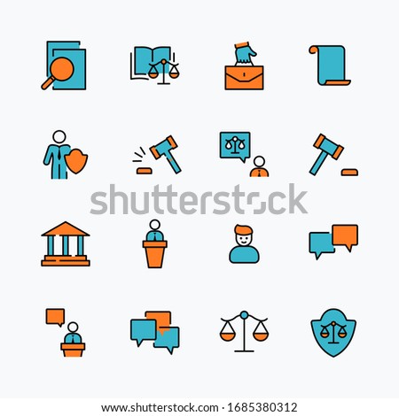 Set of Law and justice Vector Line Icons. Contains such Icons as weapon, arrest, authority, courthouse, gavel, legal, weapon and more. Editable stroke. 32x32 Pixels