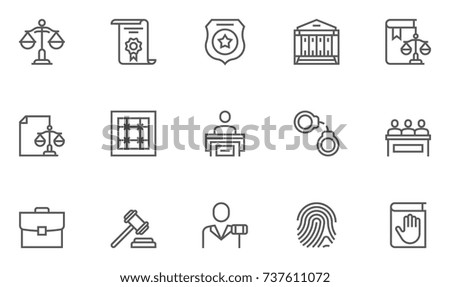 Set of Law and Justice Vector Line Icons.