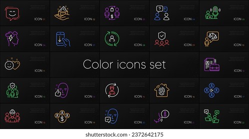 Set of Lawyer, Face accepted and Buying process line icons. Include Mindfulness stress, Smile face, Online voting icons. Fingerprint access, Skin care, Smile web elements. Bicolor lawyer icon. Vector