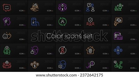 Set of Lawyer, Face accepted and Buying process line icons. Include Mindfulness stress, Smile face, Online voting icons. Fingerprint access, Skin care, Smile web elements. Bicolor lawyer icon. Vector