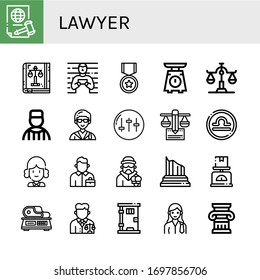 Set of lawyer icons. Such as Justice, Law book, Prisoner, Official, Scale, Lawyer, Equalizer, Balance, Libra, Judge, Salesman, Criminal, Column, Prison , lawyer icons