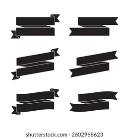 Set of Layered Black Silhouette Ribbon Banners and Labels - Flat Design Illustration