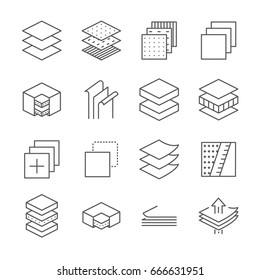 Set of layered material Related Vector Line Icons. Contains such icon as layers, coating, cover, thickness, stratum, sheet material - Shutterstock ID 666631951